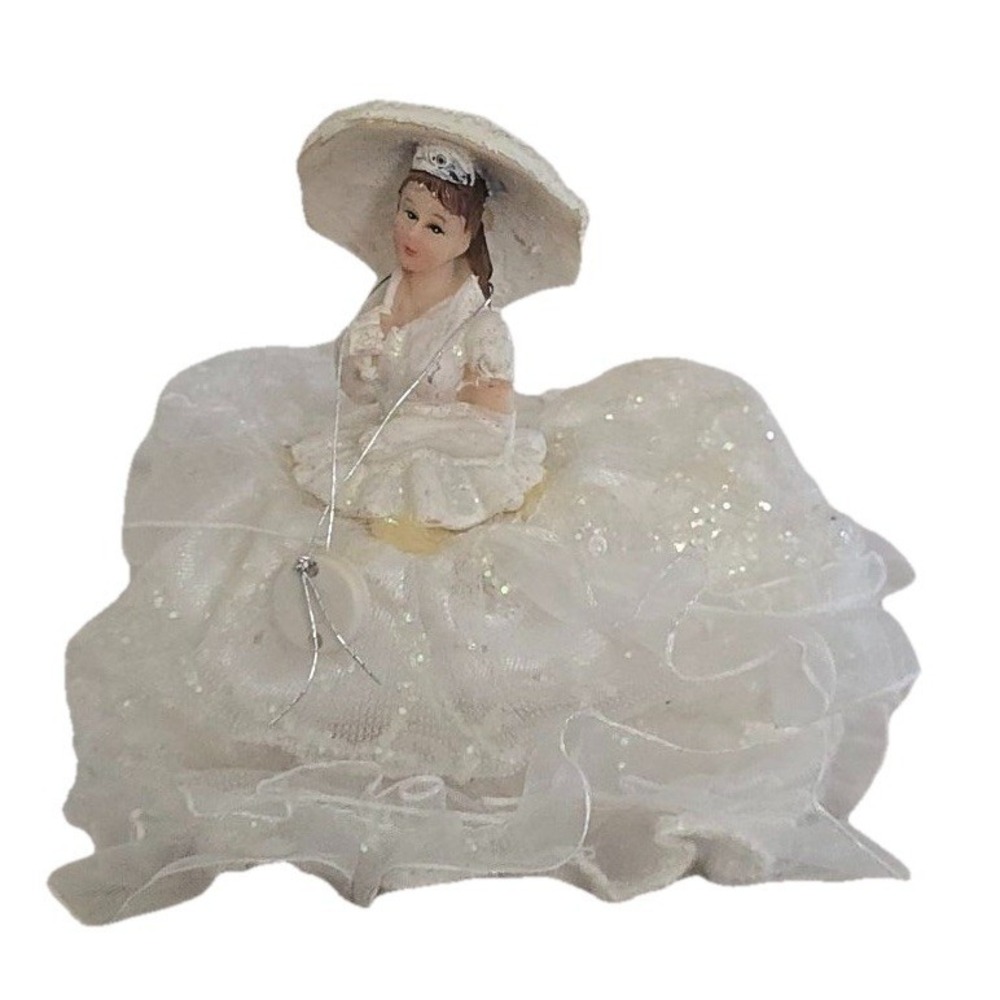 Vintage Quinceanera Cake Topper Figure White Dress Resin 4"‎